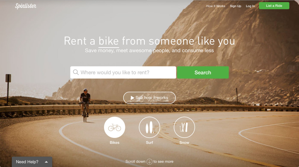 Coloque a sua bicicleta para alugar através do spinlister.com